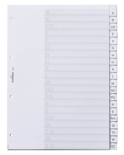 DURABLE Ordnerregister DIN A4 Vollformat A-Z transparent 20-teilig, 1 Satz