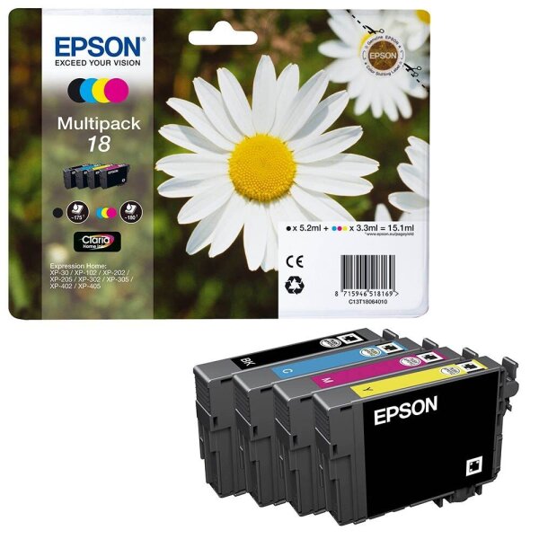 EPSON 18 / T1806 (Gänseblümchen) schwarz, cyan, magenta, gelb Druckerpatronen, 4er-Set