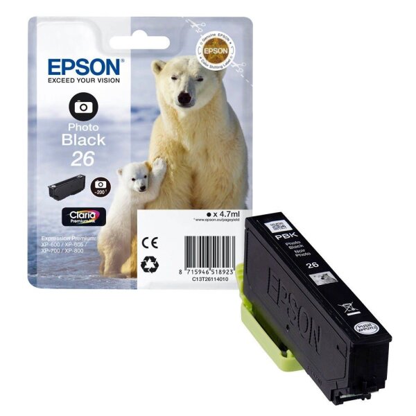 EPSON 26 / T2611 (Eisbär) Foto schwarz Druckerpatrone