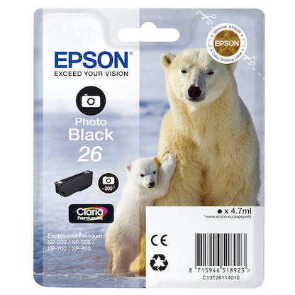 EPSON 26 / T2611 (Eisbär) Foto schwarz Druckerpatrone