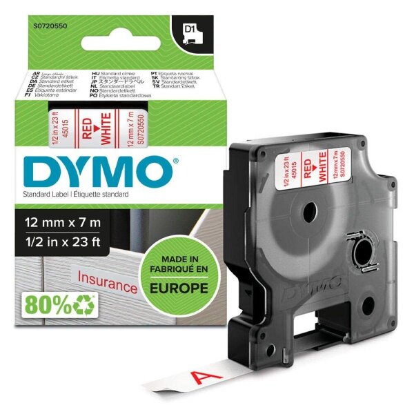 DYMO Schriftband D1 45015 S0720550, 12 mm, rot auf weiß, 1 St.