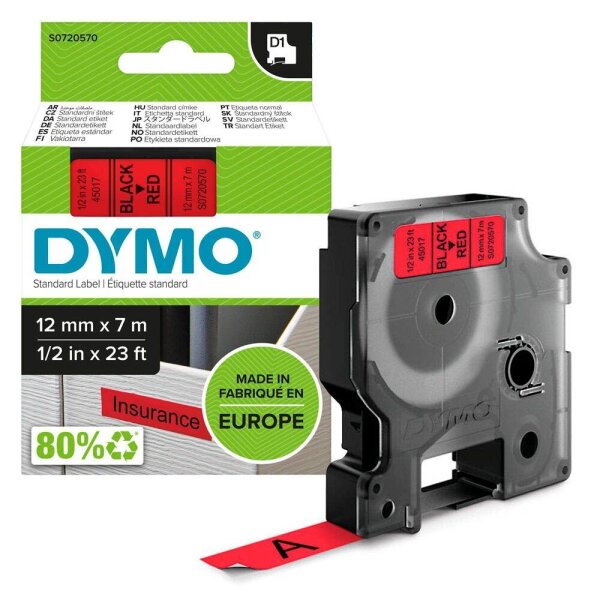 DYMO Schriftband D1 45017 S0720570, 12 mm, schwarz auf rot, 1 St.