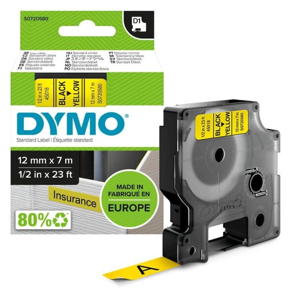 DYMO Schriftband D1 45018 S0720580, 12 mm, schwarz auf gelb, 1 St.