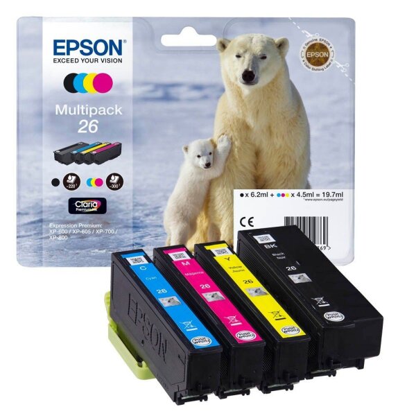 EPSON 26 / T2616 (Eisbär) schwarz, cyan, magenta, gelb Druckerpatronen, 4er-Set