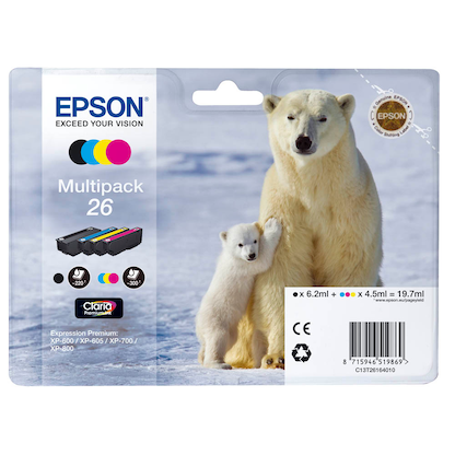 EPSON 26 / T2616 (Eisbär) schwarz, cyan, magenta, gelb Druckerpatronen, 4er-Set