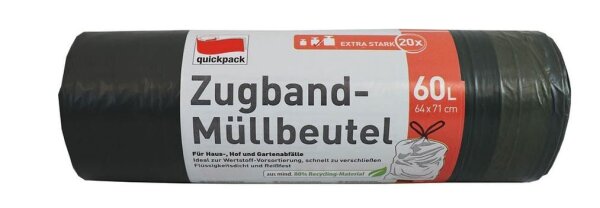 quickpack Müllbeutel 60,0 l schwarz, 20 St.