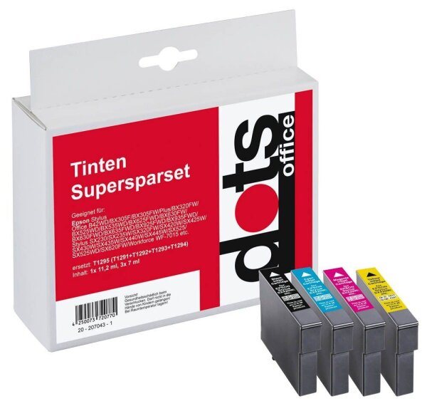 dots  schwarz, cyan, magenta, gelb Druckerpatronen kompatibel zu EPSON T1295, 4er-Set