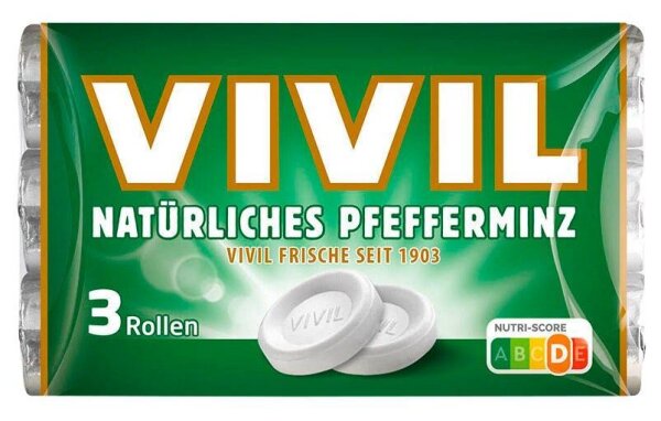 VIVIL® Pfefferminz mit Zucker Bonbons 84,0 g, 3 Rollen