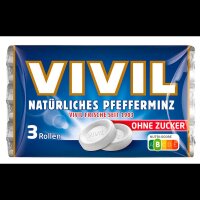 VIVIL® Pfefferminz ohne Zucker Bonbons 84,0 g, 3 Rollen