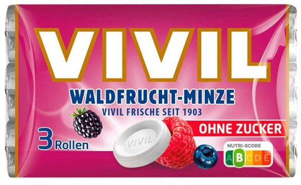 VIVIL® Waldfrucht-Minze ohne Zucker Bonbons 84,0 g, 3 Rollen