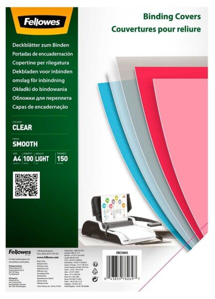 Fellowes Deckfolien für Bindemappen transparent, DIN A4 0,15 mm, 100 St.