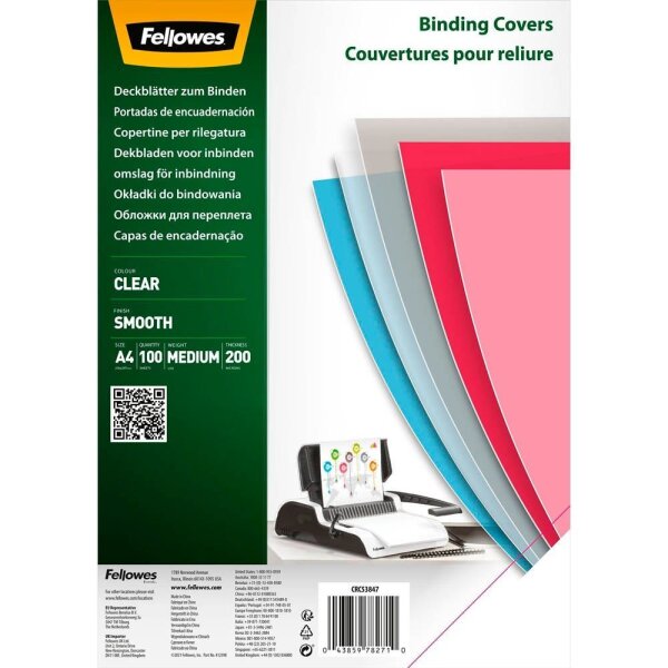 Fellowes Deckfolien für Bindemappen transparent, DIN A4 0,2 mm, 100 St.
