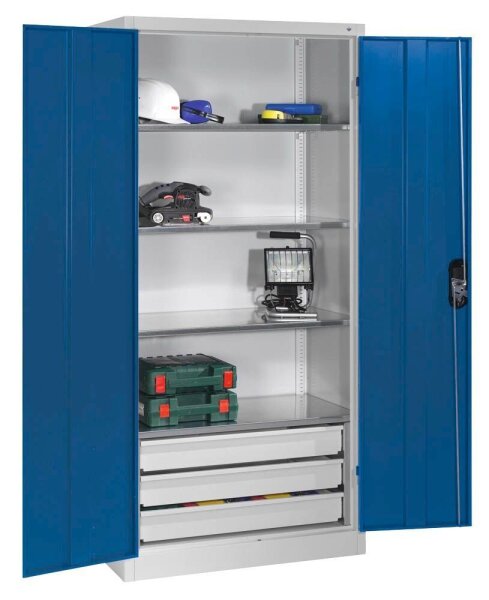 CP Stahlschrank 8921-503 S10135 lichtgrau, enzianblau 4 Fachböden 93,0 x 50,0 x 195,0 cm, aufgebaut, 1 St.