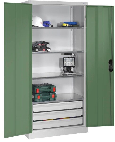 CP Stahlschrank 8921-503 S10136 lichtgrau, rededagrün 4 Fachböden 93,0 x 50,0 x 195,0 cm, aufgebaut, 1 St.