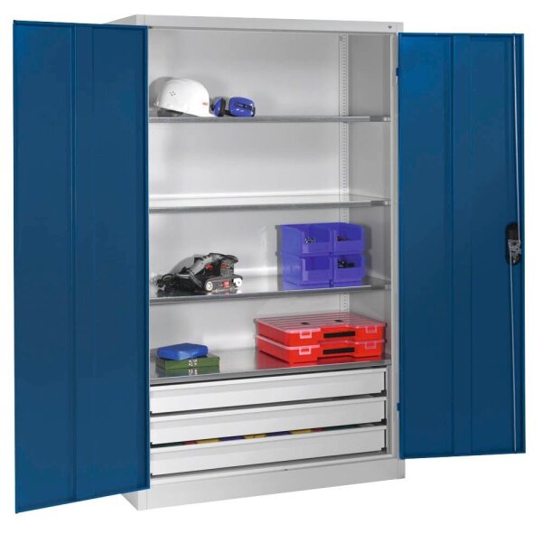 CP Stahlschrank 8931-503 S10422 lichtgrau, enzianblau 4 Fachböden 120,0 x 50,0 x 195,0 cm, aufgebaut, 1 St.