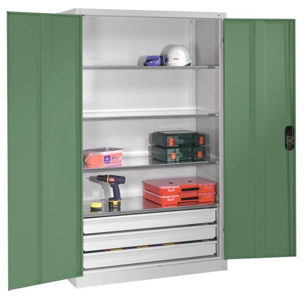 CP Stahlschrank 8931-503 S10429 lichtgrau, rededagrün 4 Fachböden 120,0 x 50,0 x 195,0 cm, aufgebaut, 1 St.