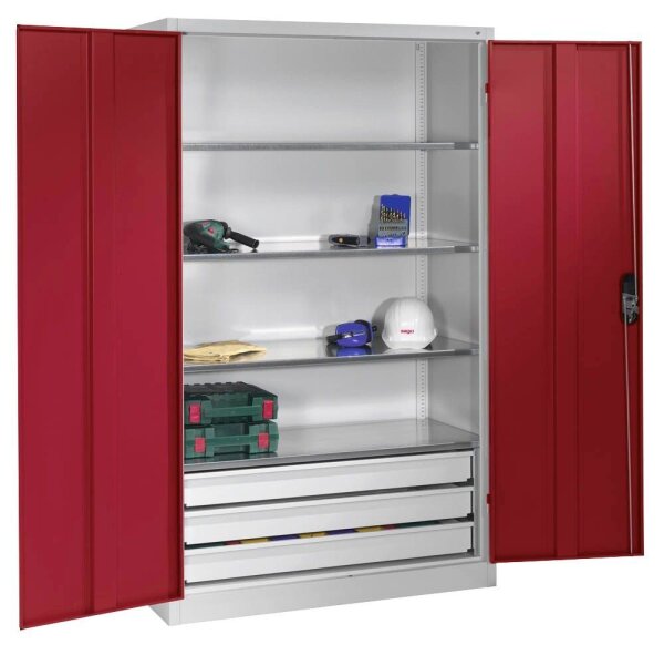 CP Stahlschrank 8931-503 S10428 lichtgrau, rubinrot 4 Fachböden 120,0 x 50,0 x 195,0 cm, aufgebaut, 1 St.