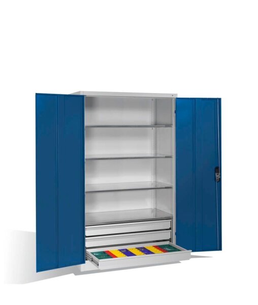 CP Stahlschrank 8932-503 S10240 lichtgrau, enzianblau 4 Fachböden 120,0 x 60,0 x 195,0 cm, aufgebaut, 1 St.