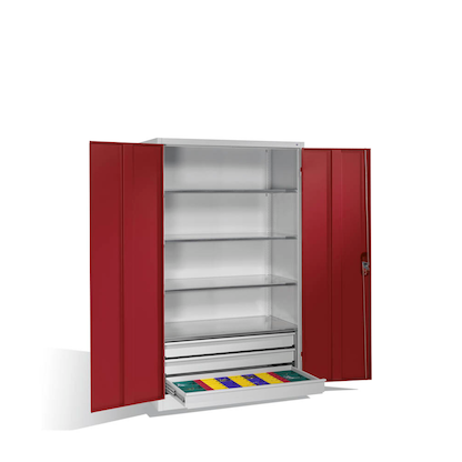 CP Stahlschrank 8932-503 S10243 lichtgrau, rubinrot 4 Fachböden 120,0 x 60,0 x 195,0 cm, aufgebaut, 1 St.