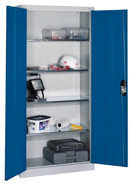 CP Stahlschrank 8920-052 S10203 lichtgrau, enzianblau 4 Fachböden 93,0 x 40,0 x 195,0 cm, aufgebaut, 1 St.