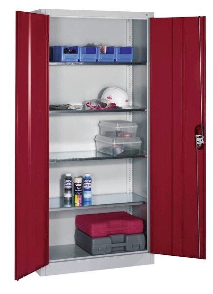 CP Stahlschrank 8920-052 S10206 lichtgrau, rubinrot 4 Fachböden 93,0 x 40,0 x 195,0 cm, aufgebaut, 1 St.