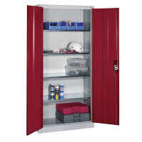 CP Stahlschrank 8920-052 S10206 lichtgrau, rubinrot 4 Fachböden 93,0 x 40,0 x 195,0 cm, aufgebaut, 1 St.