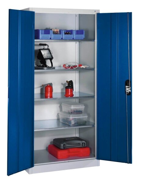 CP Stahlschrank 8921-052 S10246 lichtgrau, enzianblau 4 Fachböden 93,0 x 50,0 x 195,0 cm, aufgebaut, 1 St.