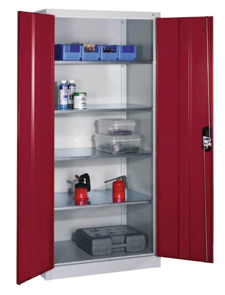 CP Stahlschrank 8921-052 S10340 lichtgrau, rubinrot 4 Fachböden 93,0 x 50,0 x 195,0 cm, aufgebaut, 1 St.
