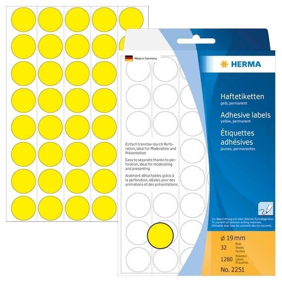 HERMA Klebepunkte 2251 gelb Ø 19,0 mm, 1.280 St.
