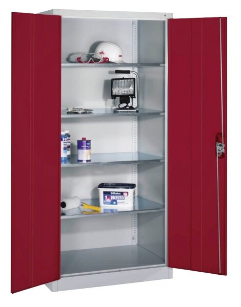 CP Stahlschrank 8922-052 S10164 lichtgrau, rubinrot 4 Fachböden 93,0 x 60,0 x 195,0 cm, aufgebaut, 1 St.