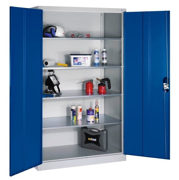 CP Stahlschrank 8932-052 S10294 lichtgrau, enzianblau 4 Fachböden 120,0 x 60,0 x 195,0 cm, aufgebaut, 1 St.