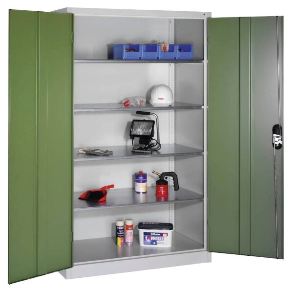 CP Stahlschrank 8932-052 S10295 lichtgrau, rededagrün 4 Fachböden 120,0 x 60,0 x 195,0 cm, aufgebaut, 1 St.