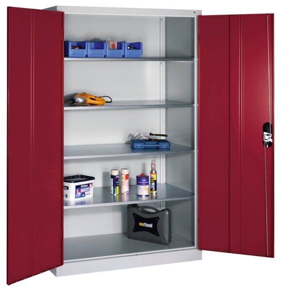 CP Stahlschrank 8932-052 S10300 lichtgrau, rubinrot 4 Fachböden 120,0 x 60,0 x 195,0 cm, aufgebaut, 1 St.