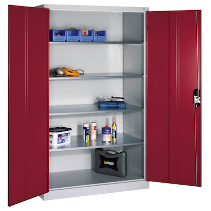 CP Stahlschrank 8932-052 S10300 lichtgrau, rubinrot 4 Fachböden 120,0 x 60,0 x 195,0 cm, aufgebaut, 1 St.