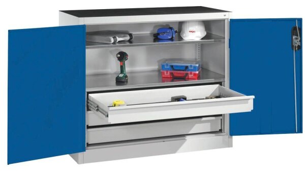 CP Stahlschrank 8821-5035 S10079 lichtgrau, enzianblau 2 Fachböden 93,0 x 50,0 x 100,0 cm, aufgebaut, 1 St.