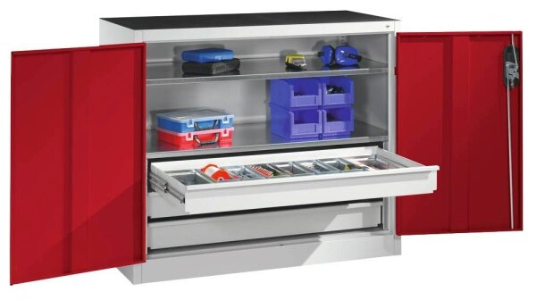 CP Stahlschrank 8821-5035 S10077 lichtgrau, rubinrot 2 Fachböden 93,0 x 50,0 x 100,0 cm, aufgebaut, 1 St.