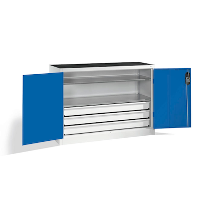 CP Stahlschrank 8831-5035 S10149 lichtgrau, enzianblau 2 Fachböden 120,0 x 50,0 x 100,0 cm, aufgebaut, 1 St.