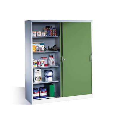CP Stahlschrank 2159-00 S10113 lichtgrau, rededagrün 4 Fachböden 160,0 x 50,0 x 195,0 cm, aufgebaut, 1 St.