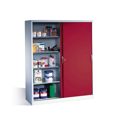 CP Stahlschrank 2159-00 S10098 lichtgrau, rubinrot 4 Fachböden 160,0 x 50,0 x 195,0 cm, aufgebaut, 1 St.