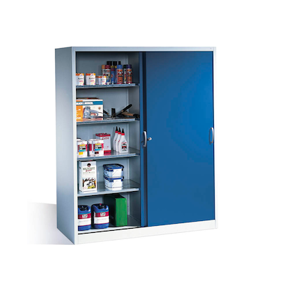 CP Stahlschrank 2169-00 S10100 lichtgrau, enzianblau 4 Fachböden 160,0 x 60,0 x 195,0 cm, aufgebaut, 1 St.