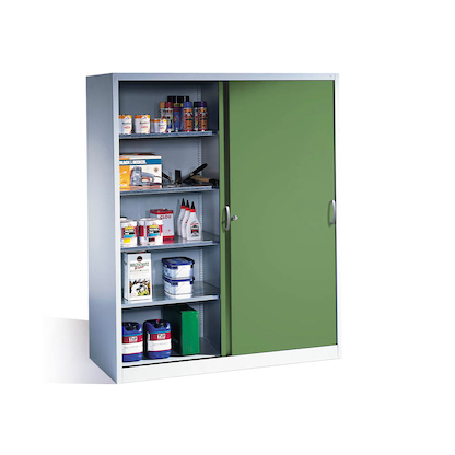CP Stahlschrank 2169-00 S10098 lichtgrau, rededagrün 4 Fachböden 160,0 x 60,0 x 195,0 cm, aufgebaut, 1 St.
