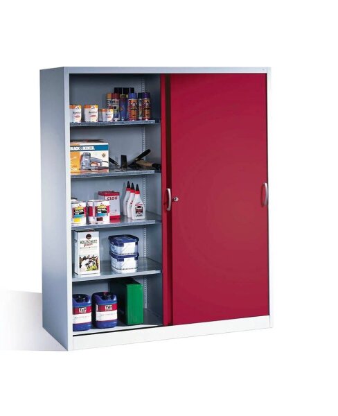 CP Stahlschrank 2169-00 S10097 lichtgrau, rubinrot 4 Fachböden 160,0 x 60,0 x 195,0 cm, aufgebaut, 1 St.