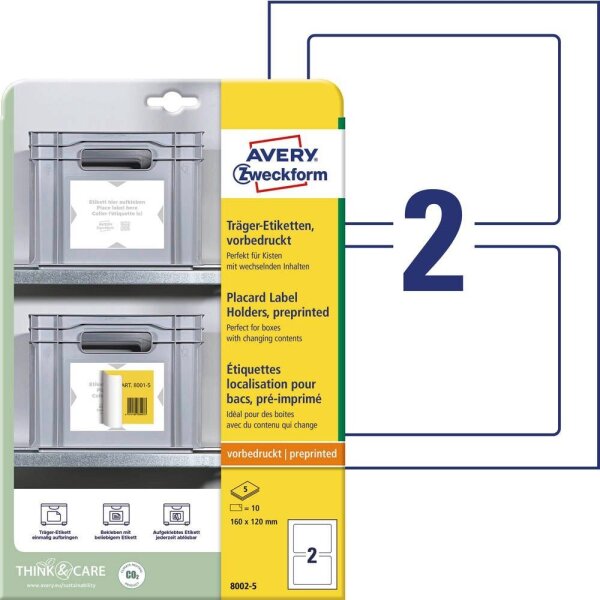 AVERY Zweckform Träger-Etiketten  8002-5 weiß 160,0 x 120,0 mm, 5 Blatt
