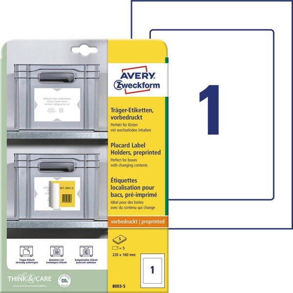 AVERY Zweckform Träger-Etiketten  8003-5 weiß 160,0 x 220,0 mm, 5 Blatt