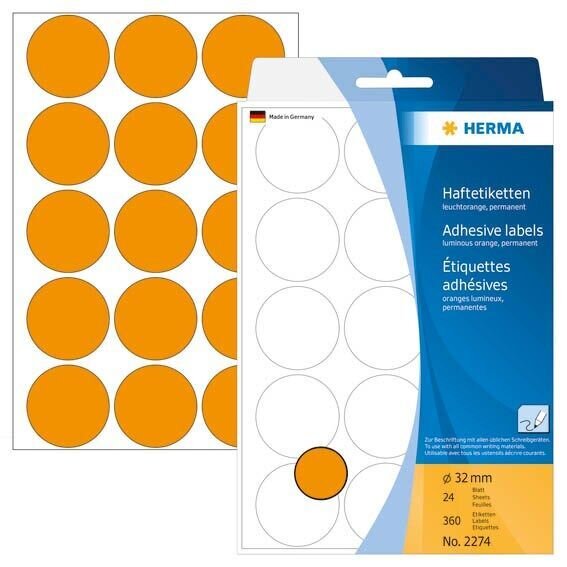 HERMA Klebepunkte 2274 leuchtorange Ø 32,0 mm, 360 St.