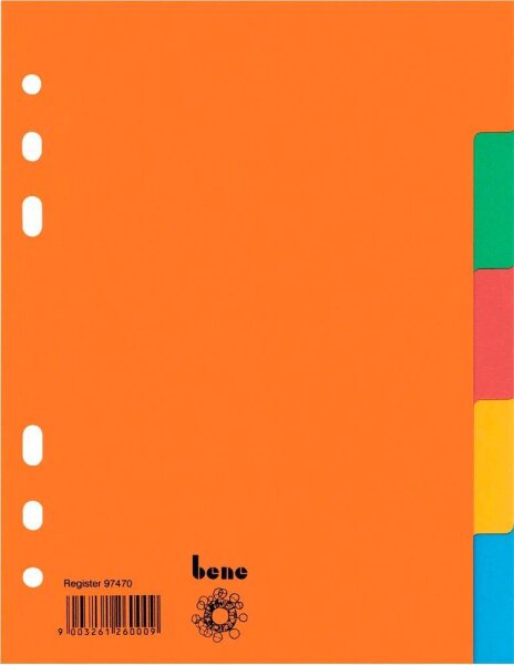 bene Ordnerregister DIN A5 Vollformat blanko farbig 5-teilig, 5 Satz