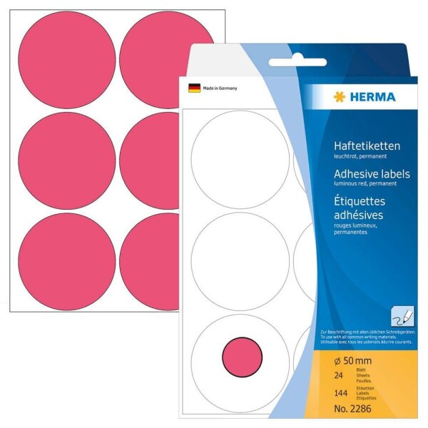 HERMA Klebepunkte 2286 leuchtrot Ø 50,0 mm, 144 St.