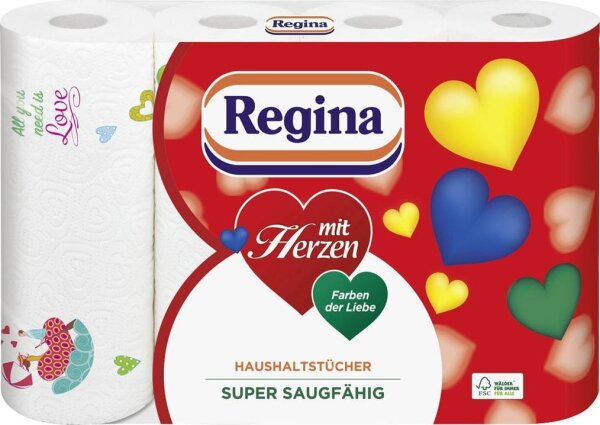 Regina Küchenrollen mit Herzen 3-lagig, 4 Rollen