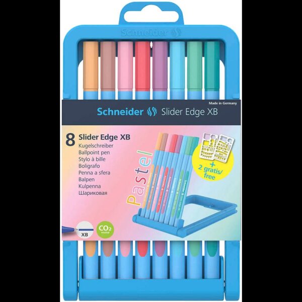 Schneider Kugelschreiber Slider Edge XB Pastell hellblau/dunkelblau, Schreibfarbe: farbsortiert, 8 St.