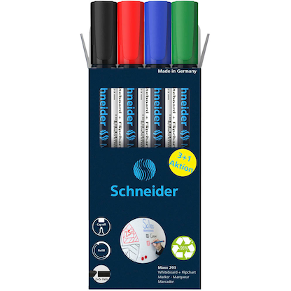 Schneider Maxx 293 Whiteboard- und Flipchart-Marker farbsortiert 2,0 - 5,0 mm, 4 St.